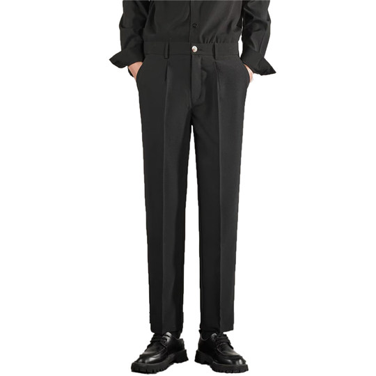 Suit trousers men's slim straight anti-wrinkle business casual trousers high-grade drape black nine-minute trousers summer