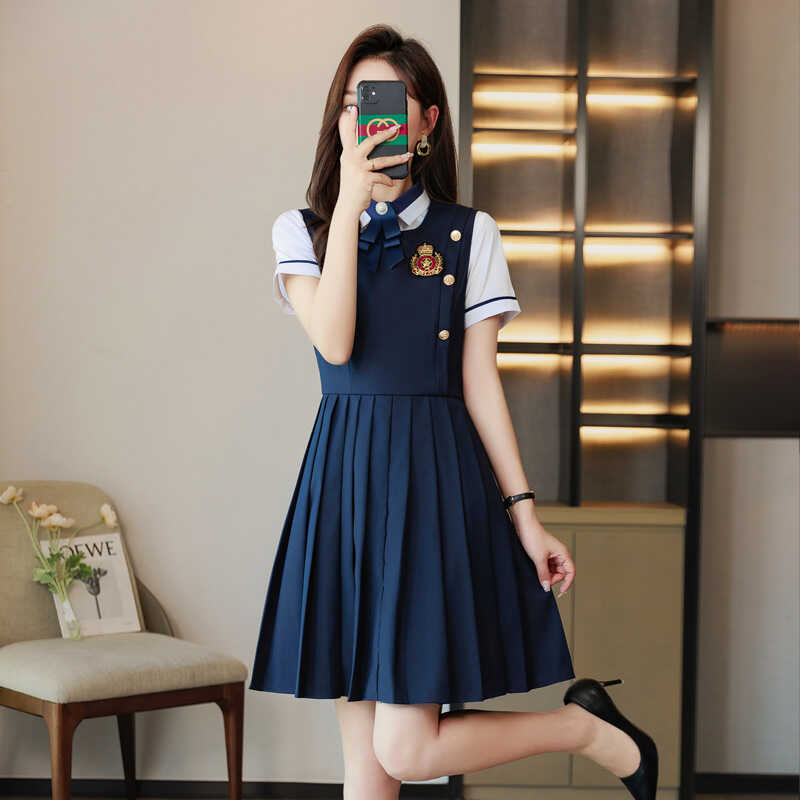 College Style Pleated Dress for Women, Summer Kindergarten Teacher Uniform, Preschool Teacher Work Clothes, Training Early Education Jk Uniform