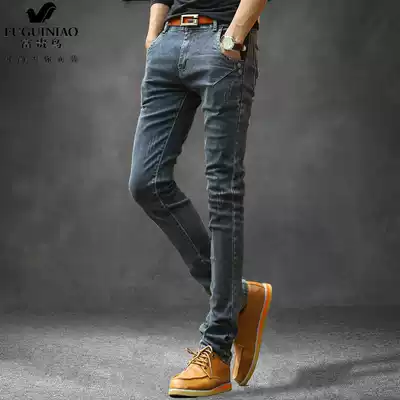 Rich bird autumn jeans men's slim small feet Korean version of the trend casual wild stretch tide brand men's long pants