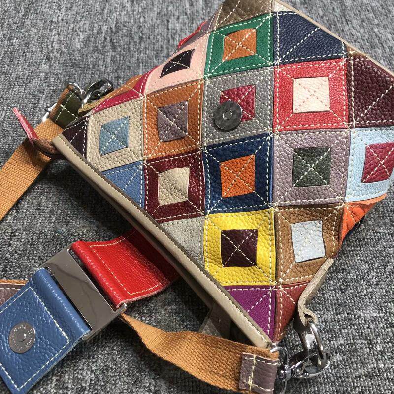 Bunter Eimerbeutel Aus Rindsleder Damen Schultertasche_voghion.com