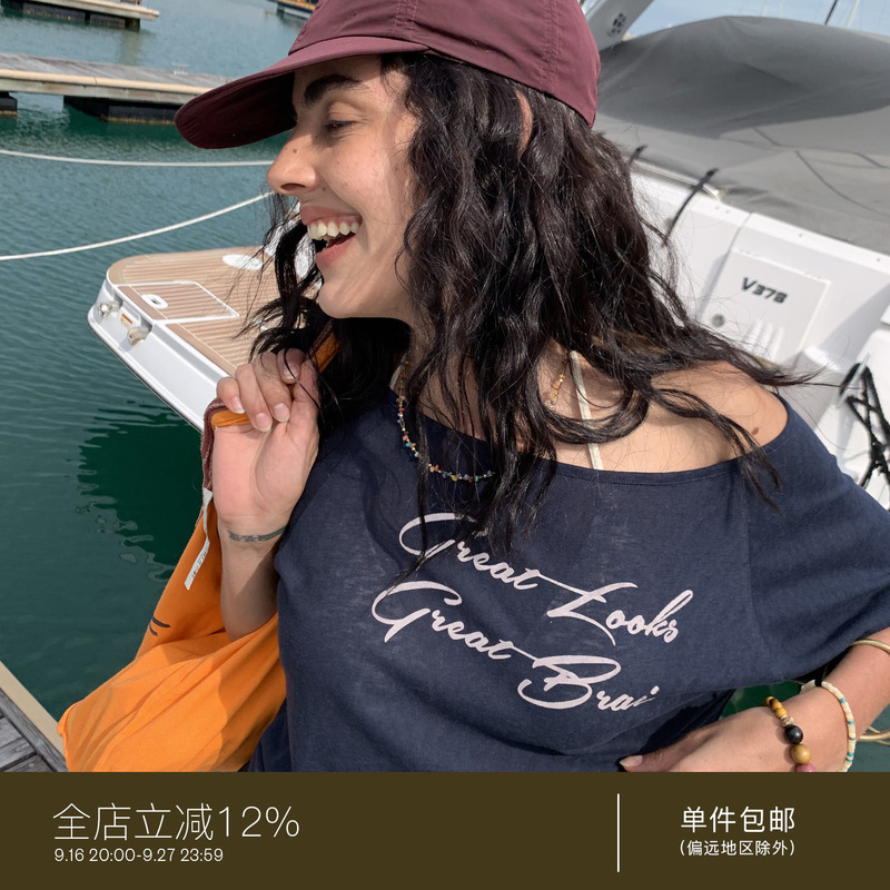 Juriho Costa Rica "Is There Anything Wrong with It?" Slanted Shoulder Pure Cotton Loose Casual Short-Sleeved Printed T-Shirt Juriho Costa Rica "Is There Anything Wrong with It?" Slanted Shoulder Pure Cotton Loose Casual Short-Sleeved Printed T-Shirt