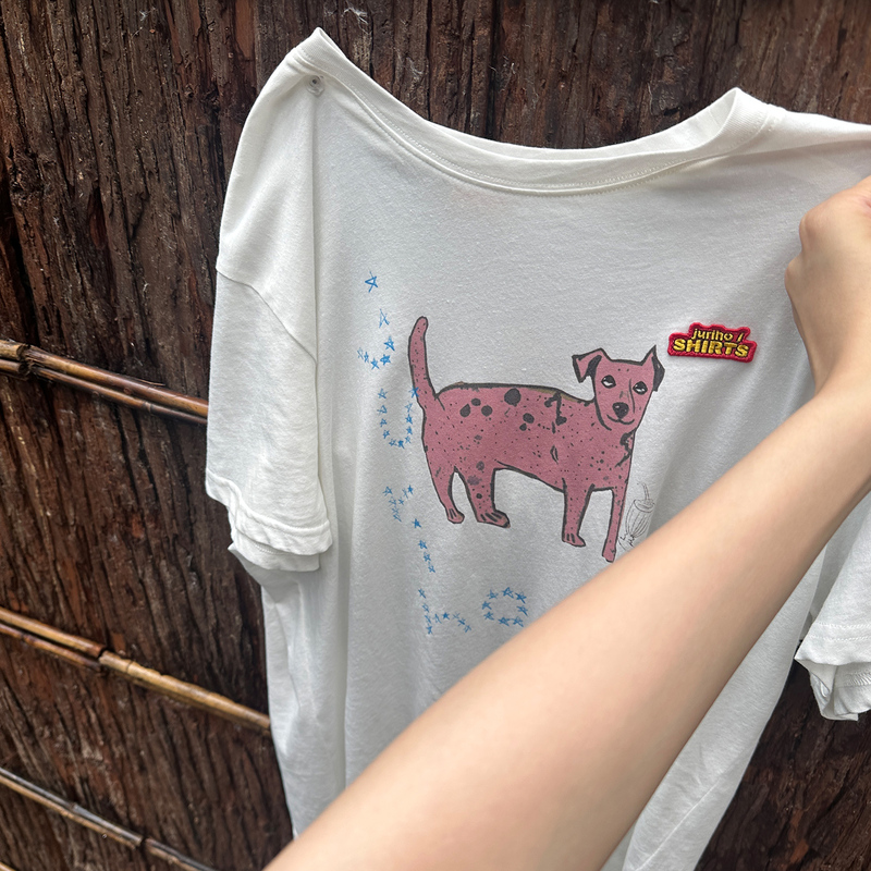 Juriho Palestinian Handmade Pottery Dog Hand-Painted Loose Lightweight Cotton and Linen Pure White Breathable T-Shirt
