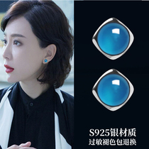 2021 New agate stud female simple temperament exquisite senior sense light luxury earrings 925 sterling silver earrings tide