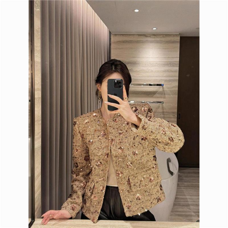 Golden Sequin Tweed Jacket, New Spring and Autumn Style, Trendy Thick Tweed Top for This Year Golden Sequin Tweed Jacket, New Spring and Autumn Style, Trendy Thick Tweed Top for This Year