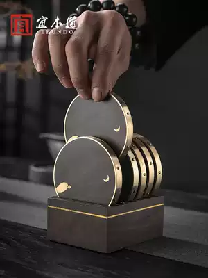 Zen Ebony Teacup mat Copper wood insulation mat Kung Fu Tea accessories Teapot mat Solid wood coaster Copper cup holder