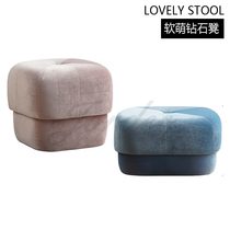 Nordic Denmark ins wind soft Meng furniture entrance velvet sofa shoe stool low stool Childrens fabric net red chair