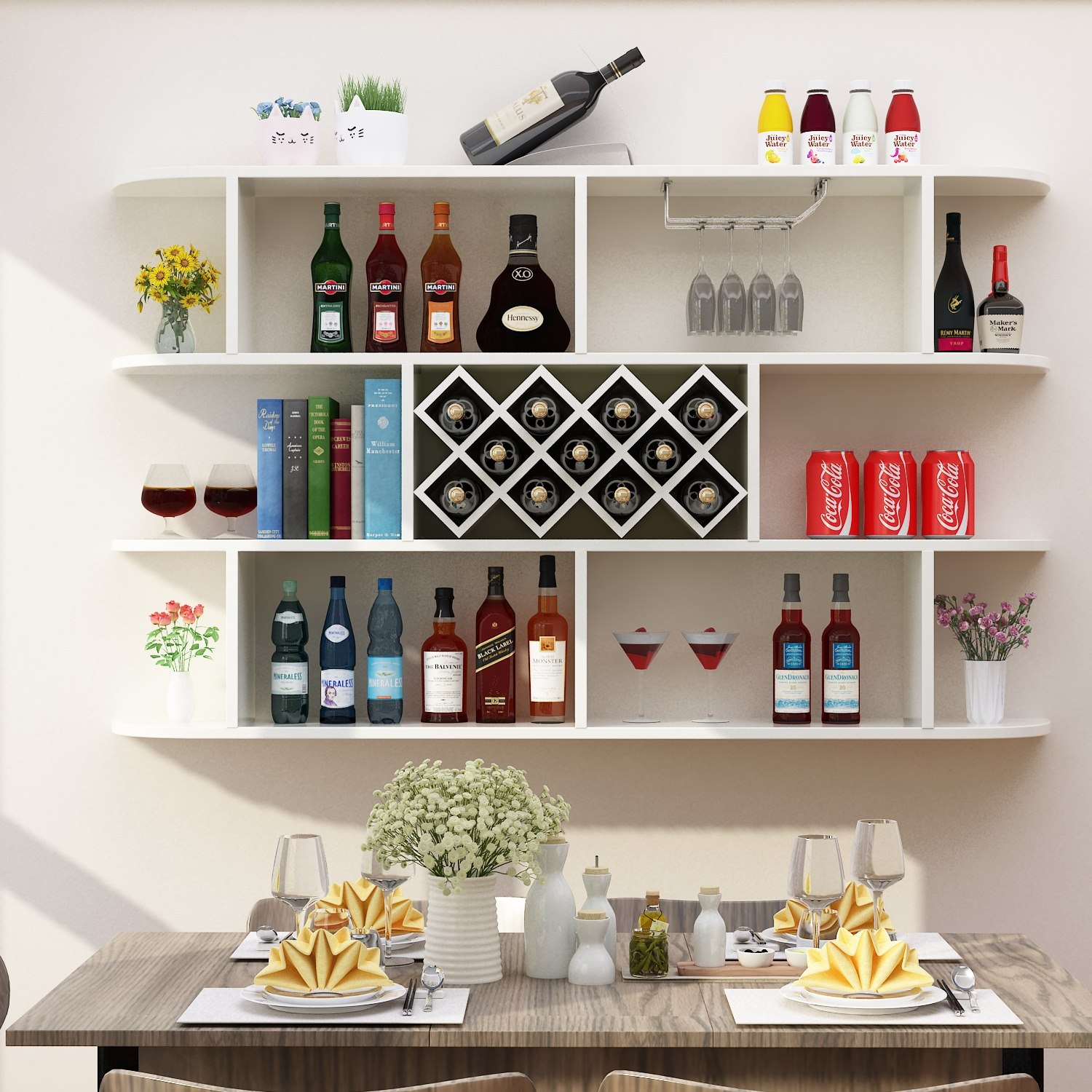 Modern minimalist Wine Cabinet Wall-mounted Dining Room Wall Deco shelf Living room bar Hanging Cupboard Style Wine a