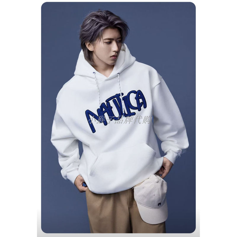 Cai Xukun's Same Style Nautica White Sail Heavyweight Terry Loose Hooded Sweatshirt Kw5472 Cai Xukun's Same Style Nautica White Sail Heavyweight Terry Loose Hooded Sweatshirt Kw5472