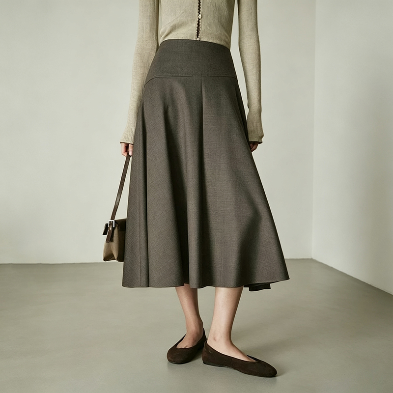 Music Eyes Fine Wool A-Line Suit Skirt for Women, Mid-Length, High-Waisted, Slimming, Commuter Umbrella Skirt Music Eyes Fine Wool A-Line Suit Skirt for Women, Mid-Length, High-Waisted, Slimming, Commuter Umbrella Skirt