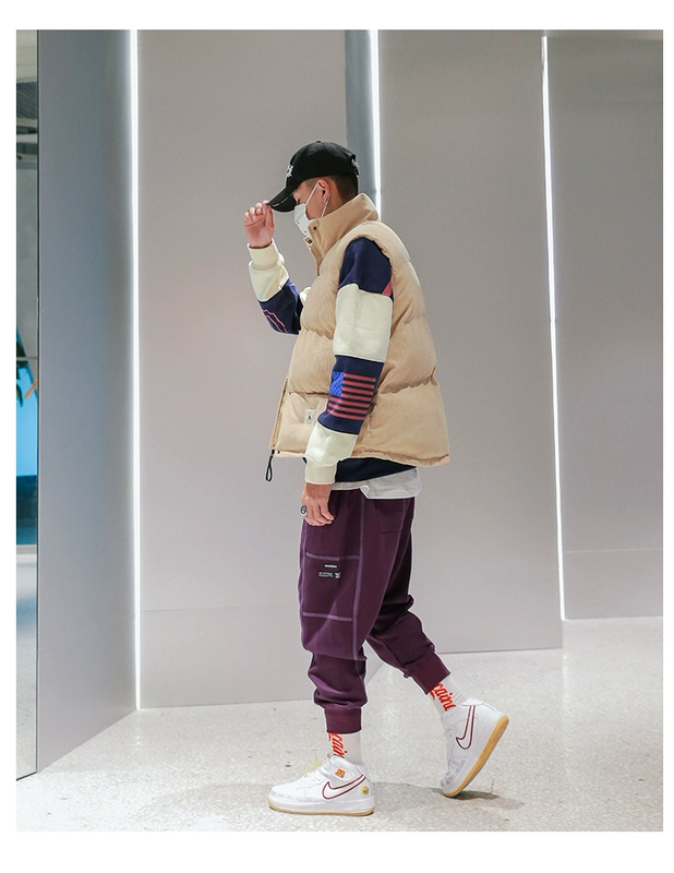 Áo khoác nhung kẻ nam 2018 mùa đông mới không tay màu rắn hip hop cotton xuống cotton vest nam thủy triều