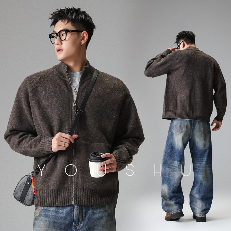 Casual Solid Color Zip-Up Cardigan Crew Neck Sweater for Men 2026 New Autumn and Winter Trendy Brand Loose Knitwear Jacket Casual Solid Color Zip-Up Cardigan Crew Neck Sweater for Men 2026 New Autumn and Winter Trendy Brand Loose Knitwear Jacket