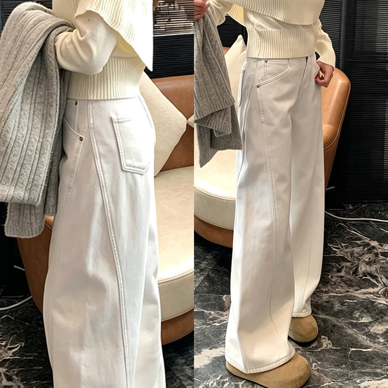 Petite White Scimitar Jeans for Women, 2026 Autumn New High-Waisted Loose Slimming Wide-Leg Straight Scythe Pants Petite White Scimitar Jeans for Women, 2026 Autumn New High-Waisted Loose Slimming Wide-Leg Straight Scythe Pants