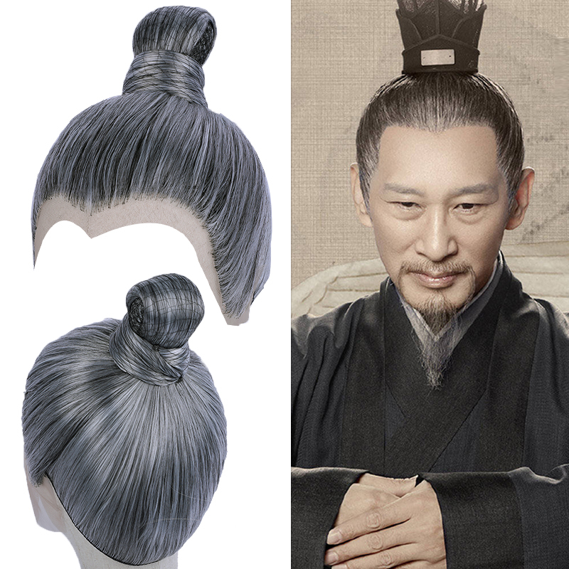 Ancient Style Men's Premium Hand-Crocheted Full Wig, Traditional Chinese Style for Film and Stage Performances, Hanfu Hairstyle - 800 Series Deep Flower White