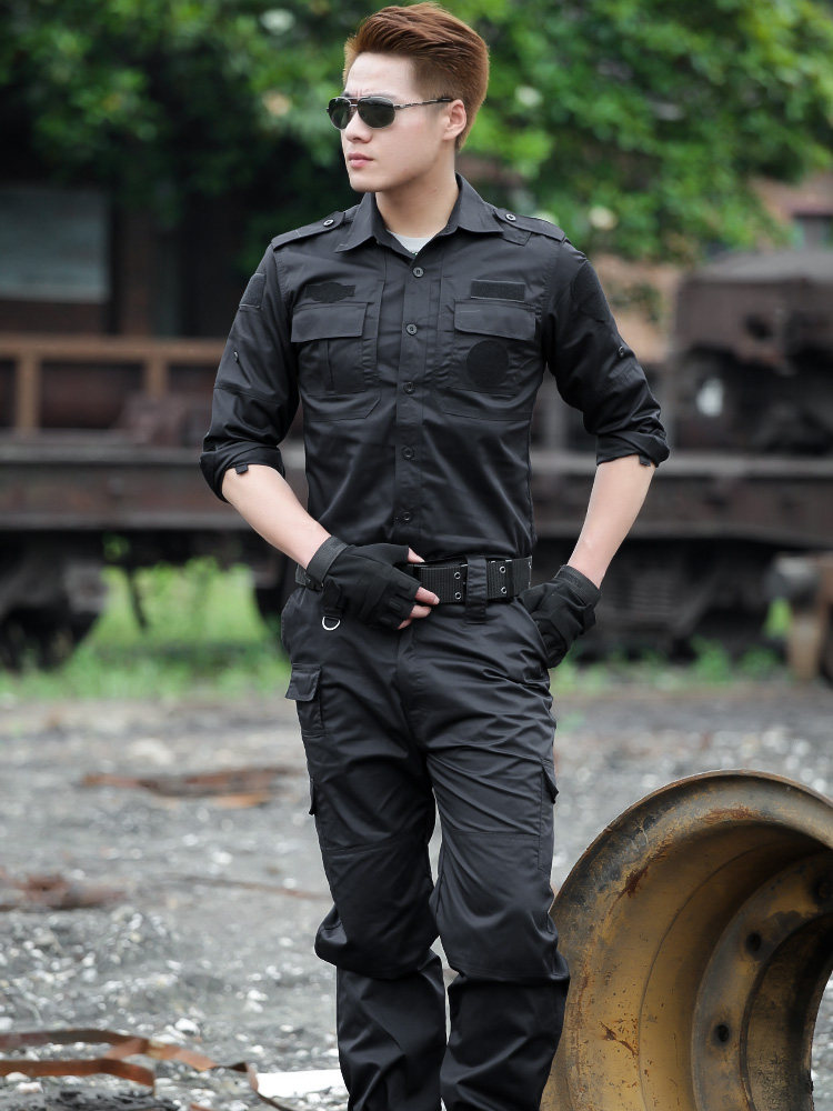 Autumn and winter security black long-sleeved work uniform Men and women thickened duty training suit Property security training suit