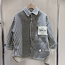 Korean boys lapel long-sleeved velvet shirt cotton workwear winter boys vertical striped loose Korean style jacket