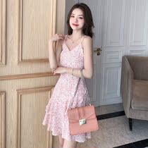 Suspender dress 2021 new summer Korean slim slim sweet adjustable shoulder strap floral short dress