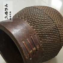 Folk old objects Republic of China Rattan woven old fish basket Old Sheng Rural Sheng grain bucket Measuring tool Nostalgic collection ornaments