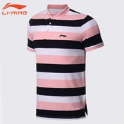 Li Ning tay ngắn nam sọc ngang nửa tay áo trung niên POLO áo sơ mi nam thể thao giản dị áo thun thể thao nam