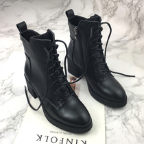 2021 autumn and winter New high heel boots female British leather lace thick heel Martin boots female short tube cowhide women boots