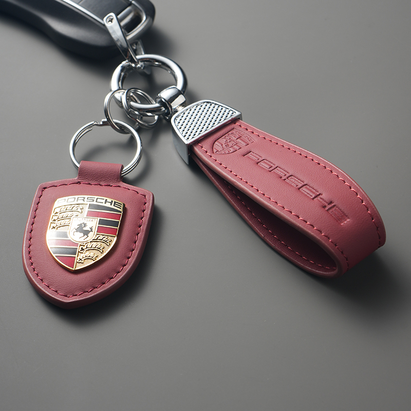 Porsche Shield Keychain Is Suitable for Panamera 911 Cayenne Macan Leather Shield Car Key Pendant