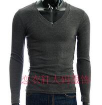 In autumn new Han edition of mens pure cotton fatty plus large sleeve V - collar T - shirt and sweater