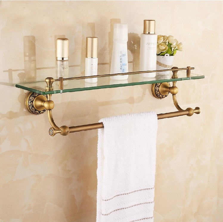 Bronze antique bathroom shelve Wall-mounted Toilet Cosmetic Racks makeup Desk Bathroom Mirror Front Racks with pole-Taobao