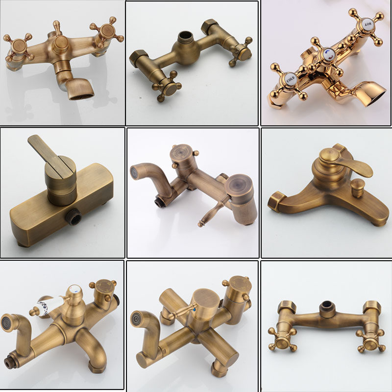 Full copper antique single to take the water mixing valve double hole retro shower head shower bathtub tap Single switch Eurostyle gold accessories