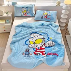 Ultraman kids Air Conditioning Quilt Summer Cooling Quilt Summer Cool Ice Silk Kindergarten Single Thin Quilt Machine Washable for Boys