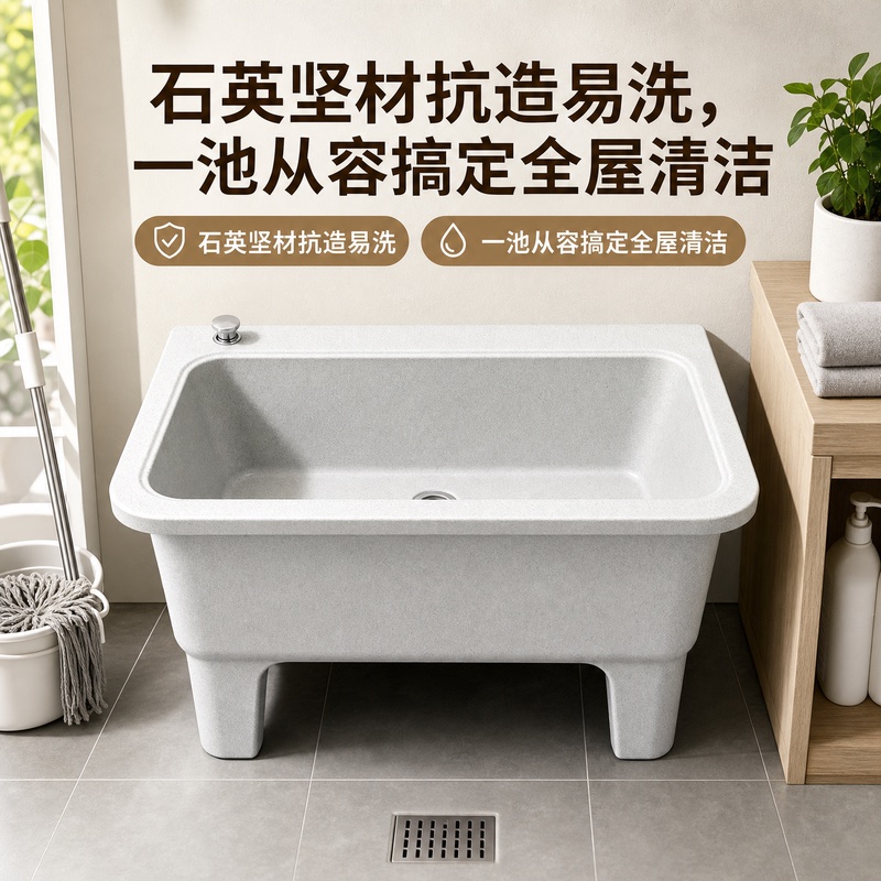 Quartz Stone Mop Sink Integrated Balcony Courtyard Stone Mop Basin Bathroom Floor-Standing Household Mop Basin