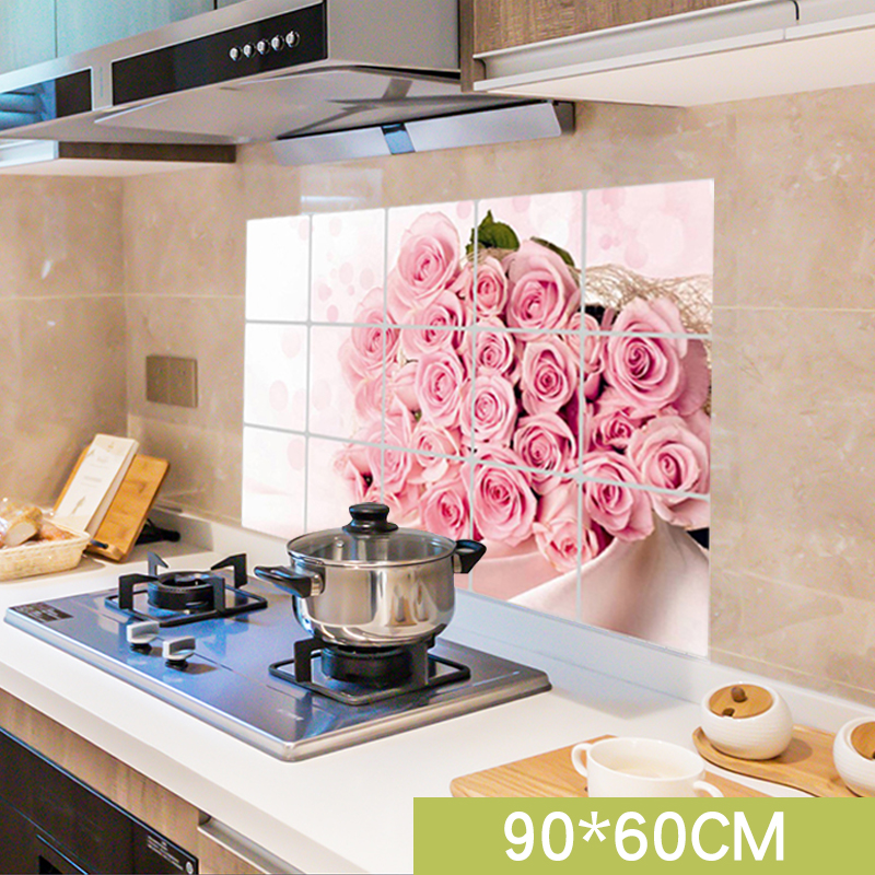 Kitchen Domestic Anti-Oil Pumping Smoke Wall Paper High Temperature Resistant Thickened Wall Patch Wallpaper Hearth Tile Waterproof Self-Adhesive Paper
