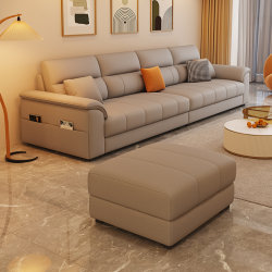 New Cream-Style Cat-Scratch-Resistant Leather Sofa for Living Room, Light Luxury, Small Apartment, Three or Four-Seater, Latex, Straight-Row, Simple and Modern