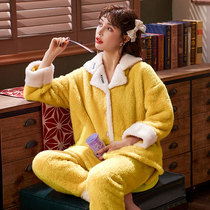 Coral Suede Pajamas Woman Winter Thickened Autumn Winter Flannel Winter Plus Suede Long Plush Suit Warm Home Clothing