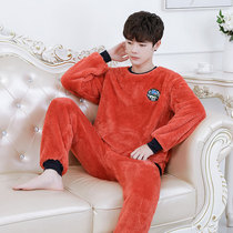 Men Sleeping Clothes Autumn Winter Coral Suede Thicken Garnter Warm Youth Increased Code Flannel Suede Suit Suit