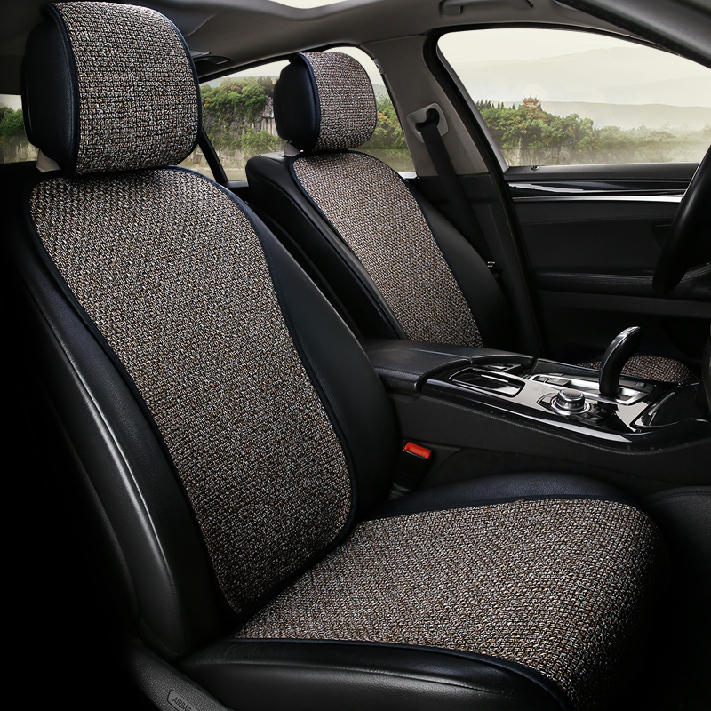 New car cushion four seasons of general cotton linen fabric non-slip-free binding single seat motor mat summer thin air-breathable cushion