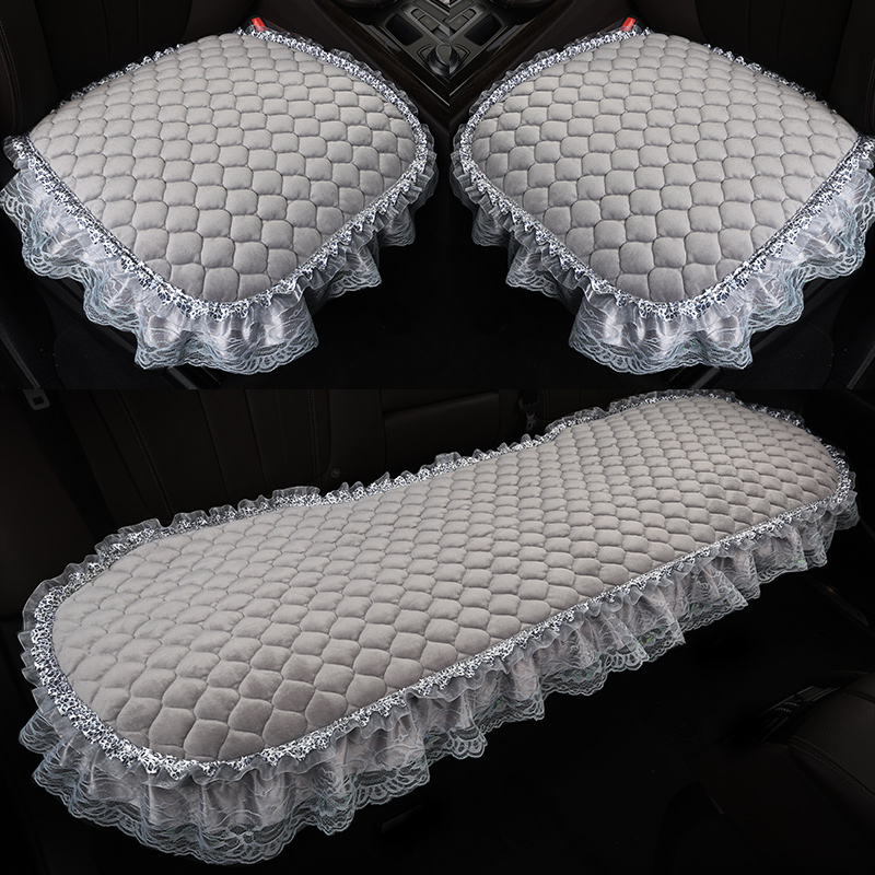 Lace Car Seat Cushion Single Piece Winter Short Plush Ladies Non-slip No Backrest Three-piece Rear Row Cotton Seat Cover