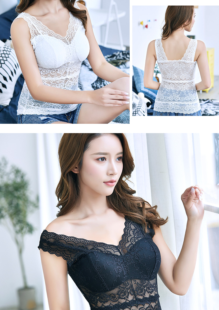 Làm đẹp lưng áo vest nữ có đệm ngực trắng ren Slim đáy quần lót gợi cảm ống top mùa hè quây - Áo vest áo ngực