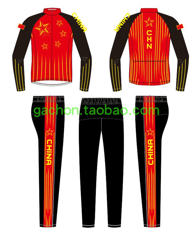 China Red Five Star Skating Suit Jacket Grip Suede Training Suit Warm-up Suit
