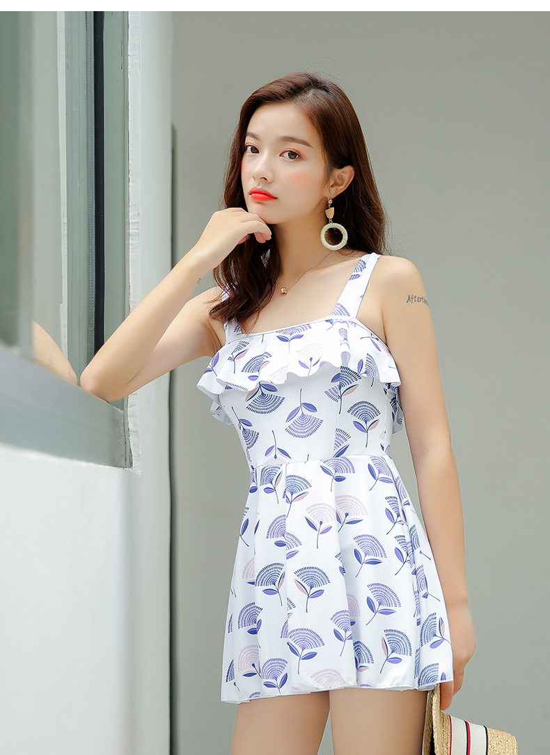 Áo tắm nữ liền thân bảo thủ kiểu váy che bụng thon thon gợi cảm tụ tập cỡ lớn nhỏ bong bóng tươi mát mùa xuân mới - Bộ đồ bơi One Piece đồ bơi một mảnh