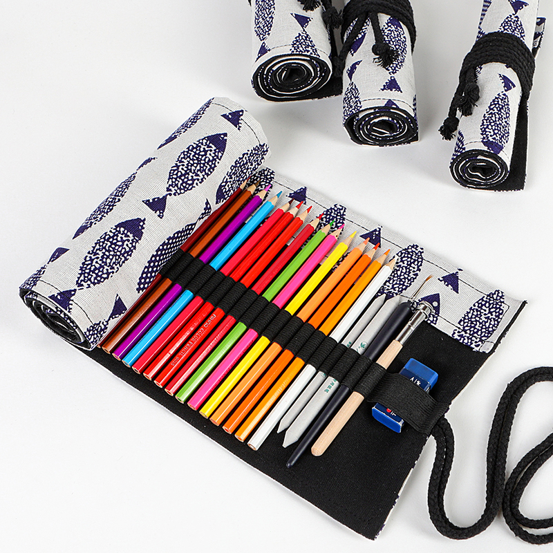 (Limited) Saury Cotton Linen Pen Curtain Large-capacity Pencil Case Boys and Girls Colored Pencil Sketch Storage Stationery Bag