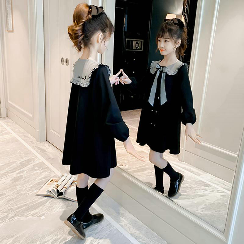 Net red girl dress spring dress 2022 new children's long sleeves Korean version of the foreign style academy in the wind big boy princess skirt