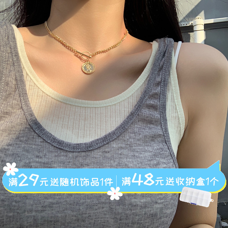 European and American Metal Sensation Necklace Individuality Creativity Lukewarm Man Avatar Neck Necklace Retro Brief short Lock Bone Chain 1084