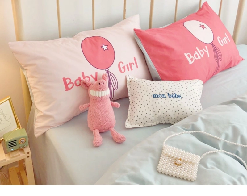 Bộ đồ giường bốn mảnh cotton tinh khiết dễ thương bộ đồ giường hoạt hình bộ đồ công chúa phong cách cô gái trái tim mùa hè lưới màu đỏ - Bộ đồ giường bốn mảnh
