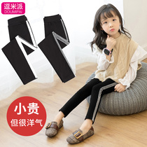 Girls underpants 2022 new spring fall outside wearing plus suede thickened childrens ocean gas autumn with black long pants tide