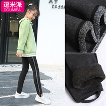 Girls bottom pants winter integrated with suede thickened CUHK childrens cotton pants Childrens baby outside wearing foreign air length pants