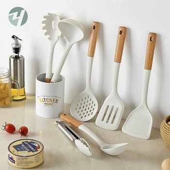 New direct-selling silicone kitchen utensils 8-piece set storage bucket silicone spatula spatula large spoon kitchen cooking tool