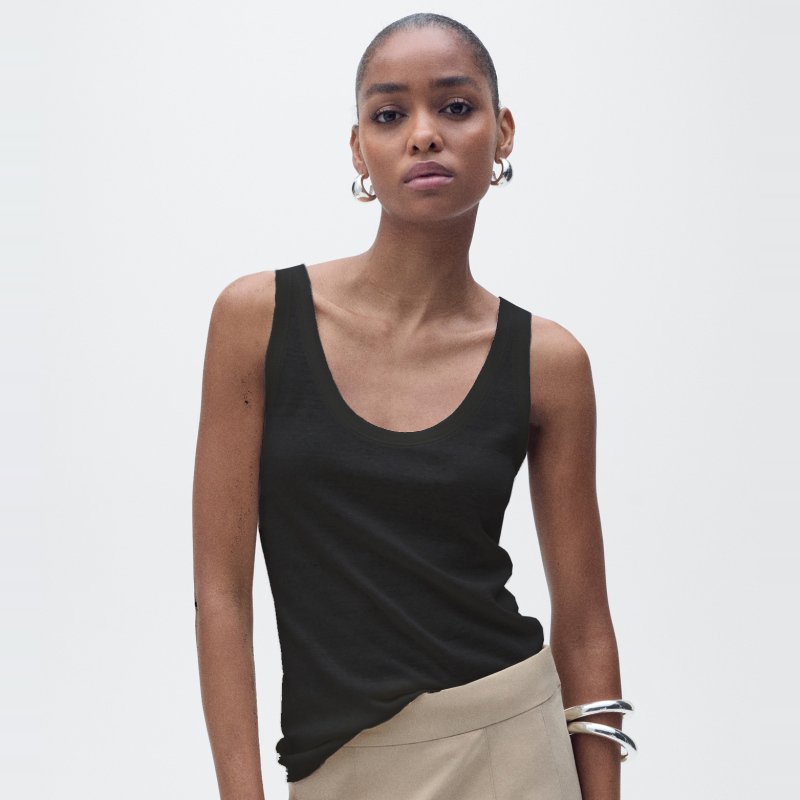 Linen Tank Top French Style British Thin Strap Cotton Top Camisole Sexy White U-Neck Ribbed Export Linen Tank Top French Style British Thin Strap Cotton Top Camisole Sexy White U-Neck Ribbed Export