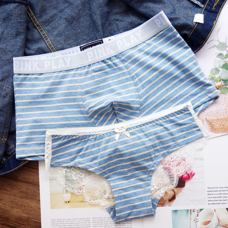 2 pairs of underwear women's lace low waist hot Japanese couple underwear cotton sexy suit couples lace edge sexy