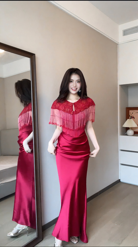 Plus-Size New Chinese-Style Qipao Dress for Brides, Red Tassel Shawl Dress for Wedding and Engagement Evening Gown Plus-Size New Chinese-Style Qipao Dress for Brides, Red Tassel Shawl Dress for Wedding and Engagement Evening Gown