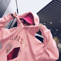 t-shirt sweater womens 2021 autumn new student loose hooded medium long super fire cec pink top ins tide