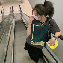 2022 womens dress new American retro t-shirt female short sleeve summer loose pure cotton 100 lap net red fried street clothes-ins tide